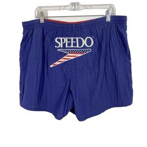 Speedo VTG Men's Medium 90s Swim Trunks Shorts Mesh Drawstring Patriotic Flag